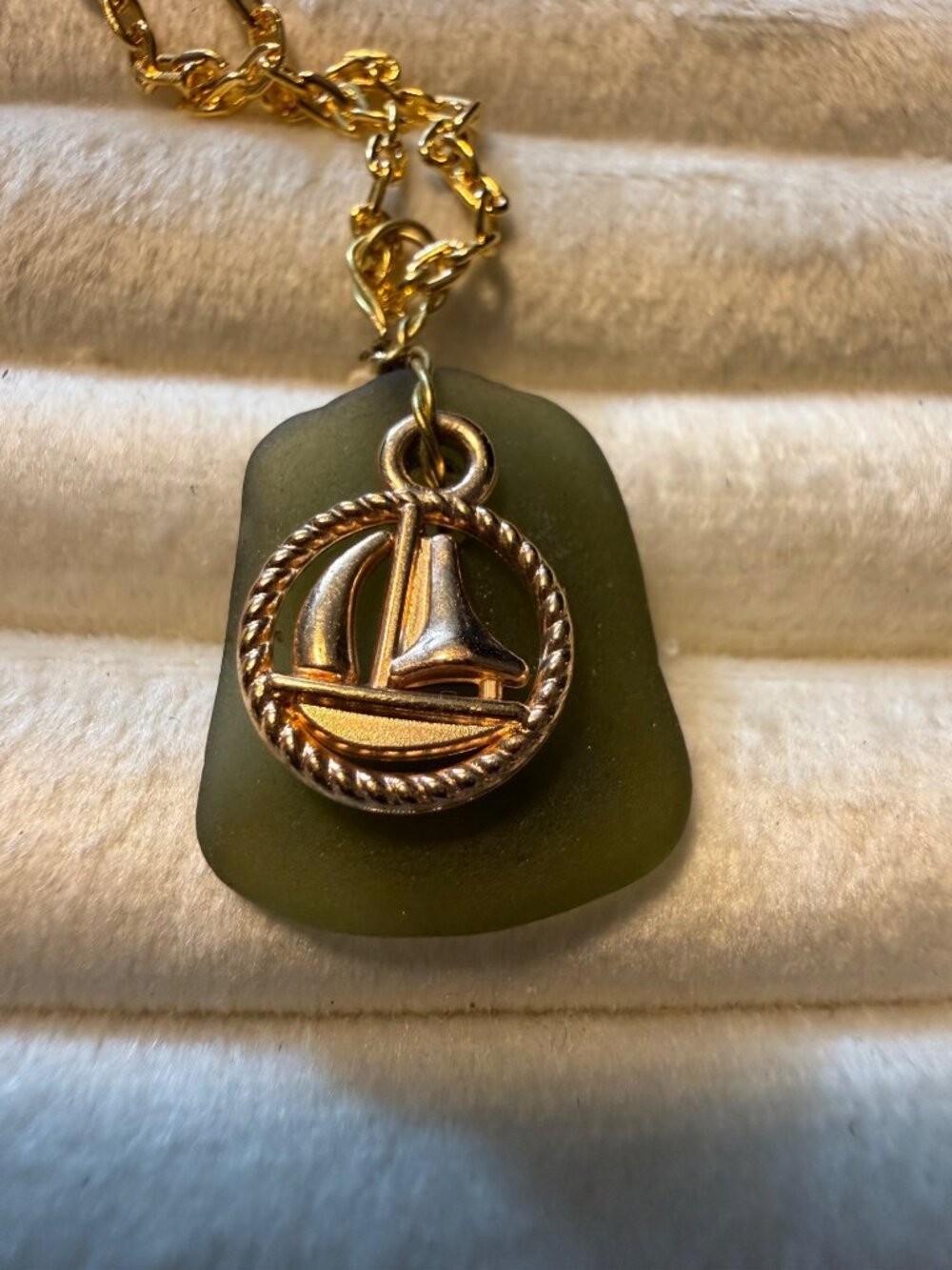 Island Sail – Uncommon Olive Puerto Rico Sea Glass Necklace